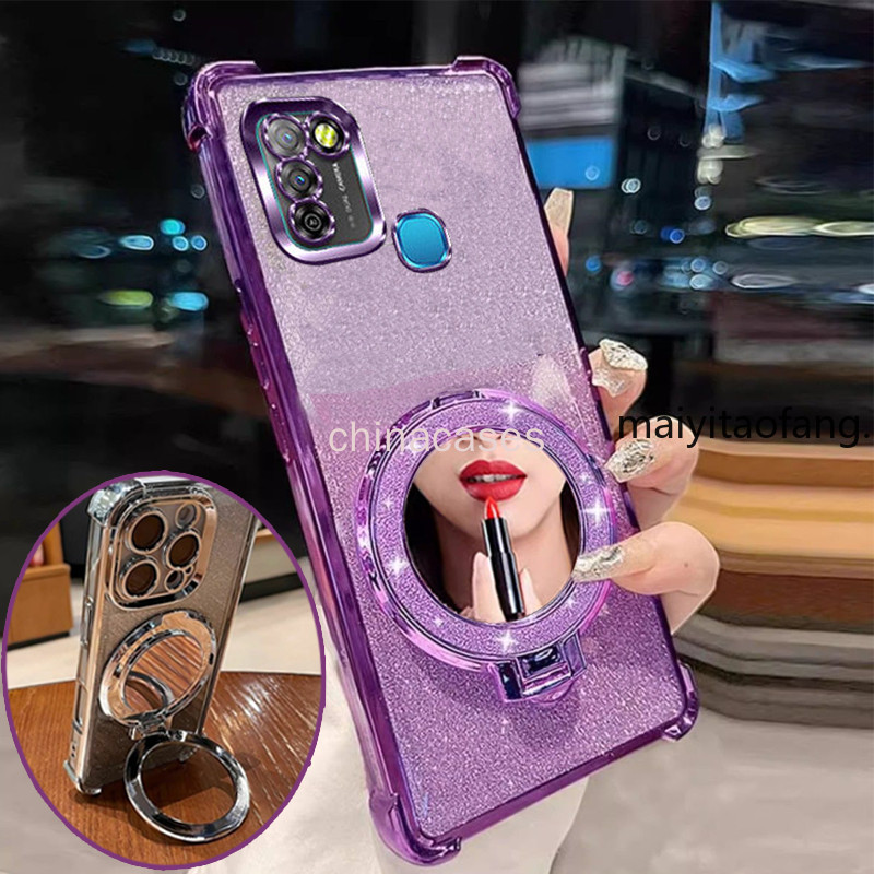 ปลอก Infinix Smart 5 Hot 10 Lite X657 X657B X657C เคสโทรศัพท์สี่มุม anti drop electroplated พร้อมคุณสมบัติความงามและวงเล็บกระจก TPU soft case