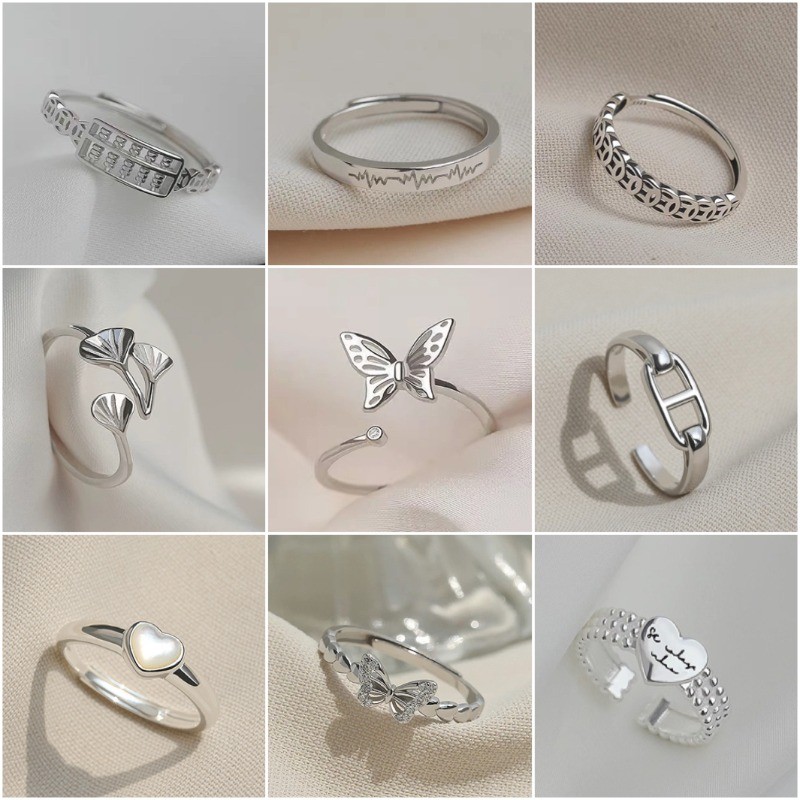 925 เงินแหวนผีเสื้อฝรั่งเศสสาวการออกแบบแฟชั่นความรู้สึกเปิดแหวนปรับวันเกิดแฟนของขวัญขายส่ง