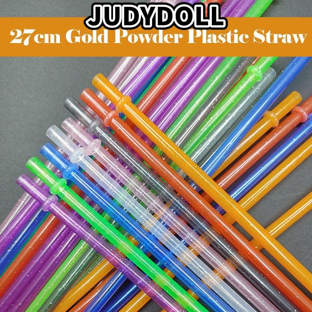 JUDYDOLL 1PC ผงทองหลอดพลาสติก, รถ Travel Cup ถ้วยฟางอุปกรณ์เสริม Glitter Straw, พร้อมแปรงทําความสะอา