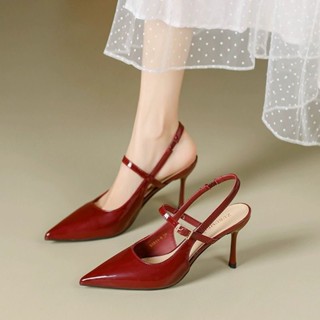 🌸รองเท้าส้นสูงผู้หญิงหัวแหลมสไตล์ฝรั่งเศส🌸รองเท้าแตะส้นสูงสี…