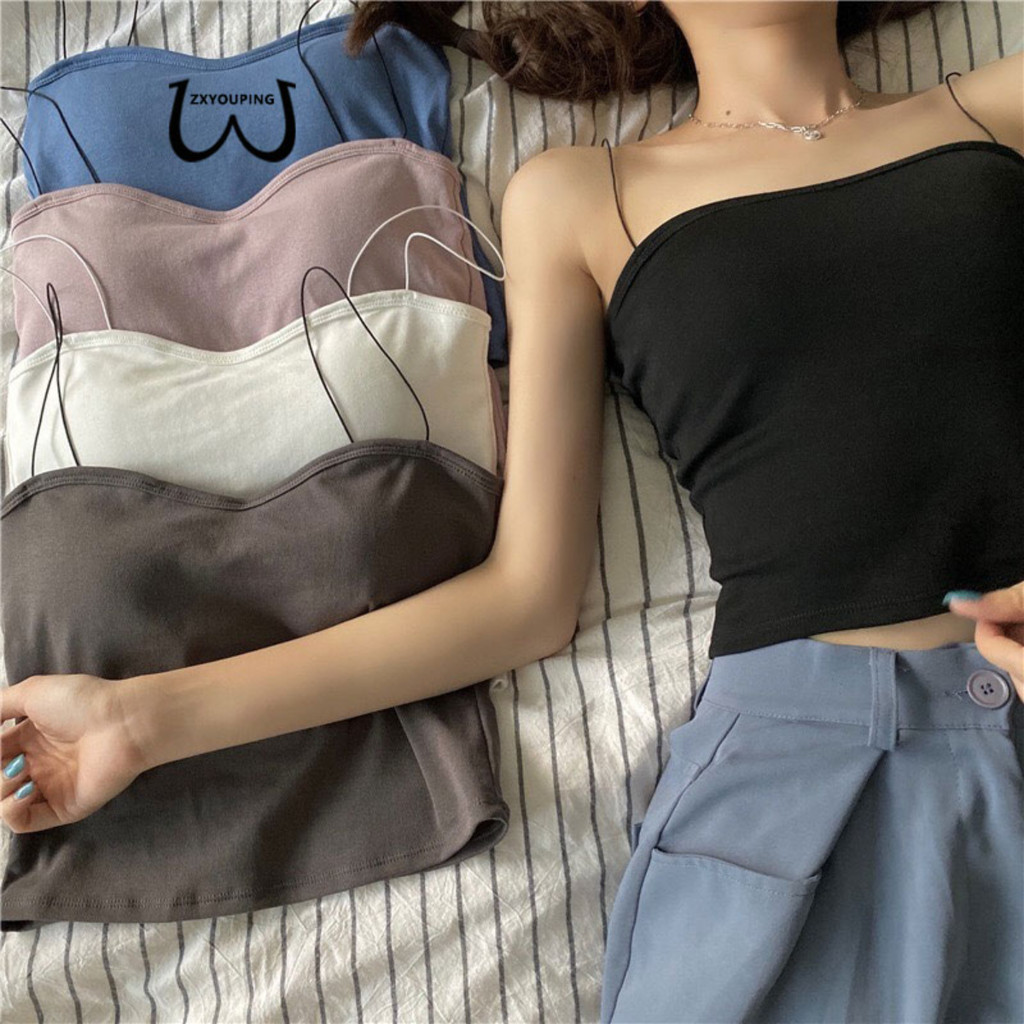Zxyouping 1/3 ชิ้น Croptop Double Line รัดตัวแน่น,ทําจากผ้าฝ้ายและ Spandex,Spaghetti Straps เซ็กซี่สวย Push Up Bra,Seamless Bra,Wireless Bra