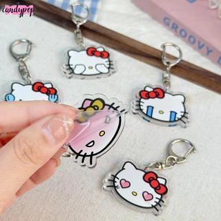Sanrio Hello Kitty พวงกุญแจอะคริลิคใสสองด้านน่ารักสาวกระเป๋าจี้เครื่องประดับ Ins อุปกรณ์เสริมพวงกุญแจขาตั้งแท็ก