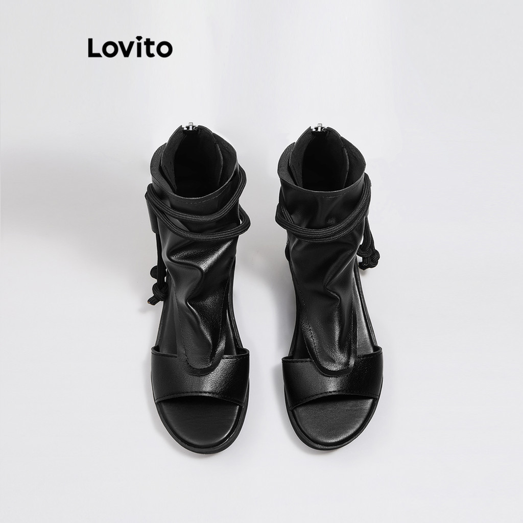 Lovito รองเท้าแตะแบบลำลองแบบผูกธรรมดาซิปด้านหน้าหนารองเท้าแตะวัสดุ Pu วัสดุแฟชั่นรองเท้าสำหรับผู้หญิง LFA47044