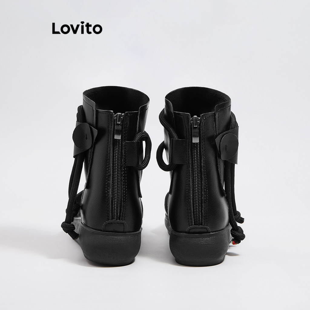 Lovito รองเท้าแตะแบบลำลองแบบผูกธรรมดาซิปด้านหน้าหนารองเท้าแตะวัสดุ Pu วัสดุแฟชั่นรองเท้าสำหรับผู้หญิง LFA47044