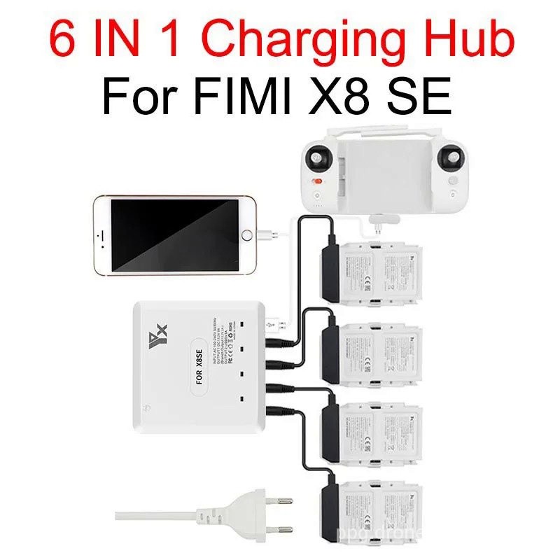 6 in 1 Battery Charger สำหรับ Xiaomi fimi X8 SE Drone Battery CHARGING HUB Fast Smart Battery Charge