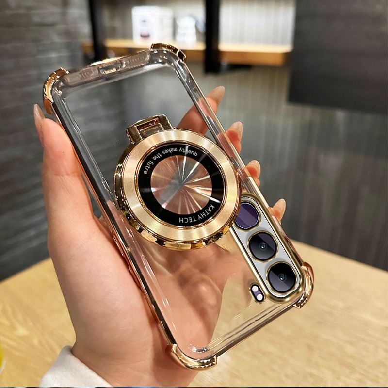 สําหรับ VIVO Y19S 4G 2024 V40 LITE 4G กระจกกันกระแทกขาตั้ง Anti-Fall ชุบเคสโทรศัพท์นุ่มพร้อมเลนส์กล้