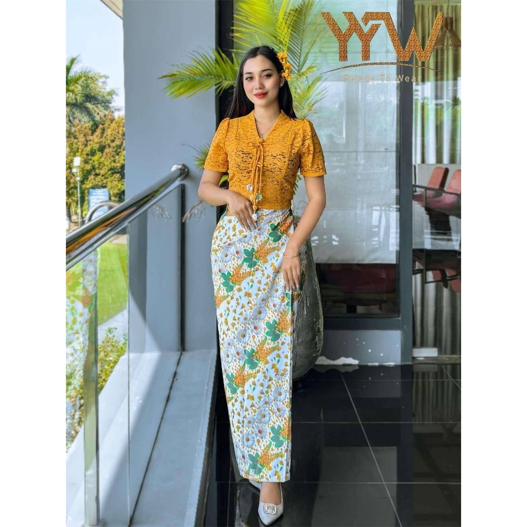 DD ชุดผู้หญิง พื้นเมือง เสื้อพร้อม ผ้าถุงสำเร็จ แบบมีตะขอ ผ้าลูกไม้ ผ้าถุง พิมพ์ลาย M 34"/L 36"/XL 3