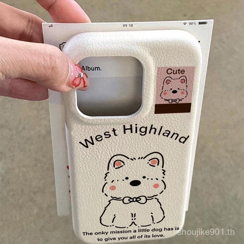 เคสโทรศัพท์หนังเทียมสีชมพู Ear Blush West Highland Wide-Awake เหมาะสำหรับ iPhone 16 Pro Max/15/14 Pr
