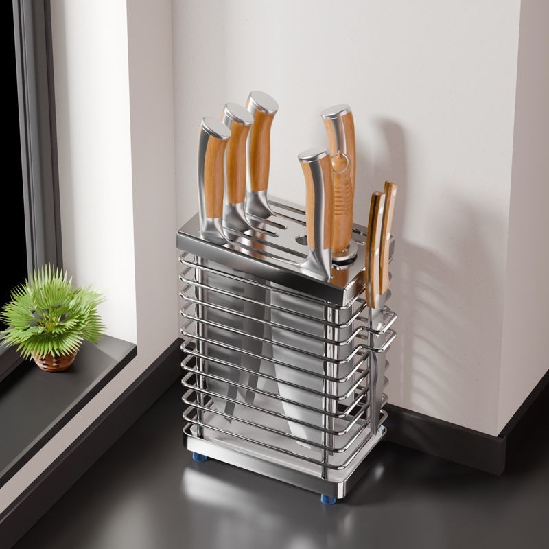 304不锈钢厨房刀架菜刀架沥水架台面置物架刀具收纳架防霉通风304 stainless steel kitchen knife holder, kitchen knife holder, drain 