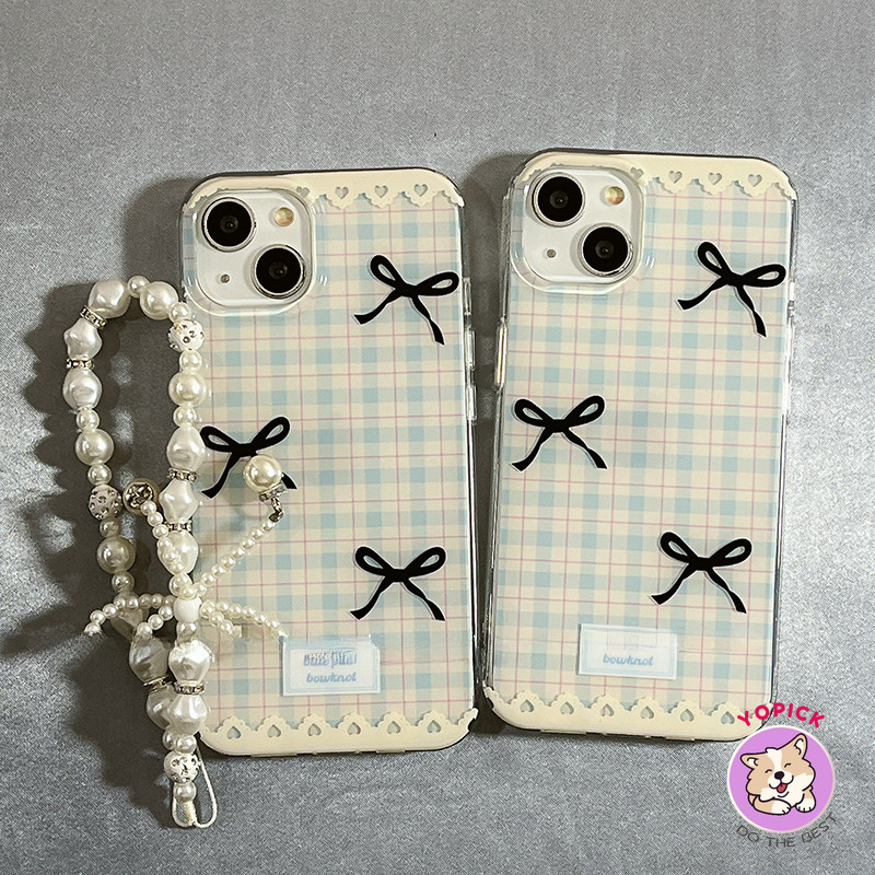 Blue check เคสโทรศัพท์สําหรับ iPhone 16 16Pro 16Plus 16Pro Max 11 12 13 14Plus 15Pro XR XS Max 7 8Plus การ์ตูนฝาครอบโทรศัพท์ผู้ถือโซ่สาว BB - รูปที่ 3