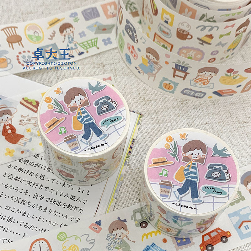 Zhuo Dawang Azhuo วัตถุขนาดเล็กเทป Die-cut สติกเกอร์ม้วนกระดาษญี่ปุ่นตกแต่งวัสดุน่ารักคู่มือตกแต่งการจับคู่ ys