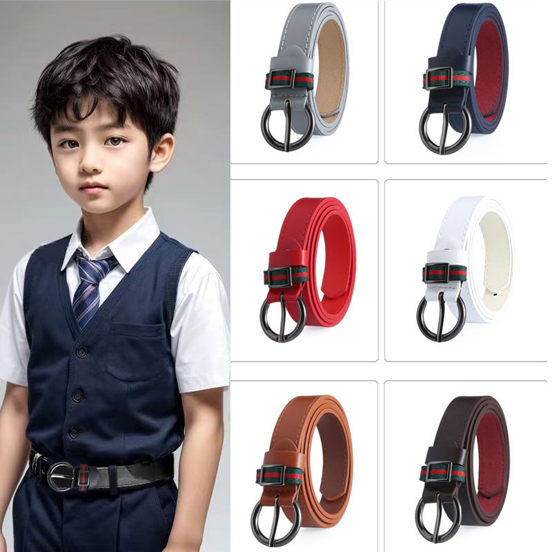 เข็มขัดหนังแท้สำหรับเด็ก ยาว 80-110 ซม. เข็มขัดแฟชั่นสำหรับนักเรียน ปรับความยาวได้ เข็มขัดแบรนด์หรูขนาดเล็ก