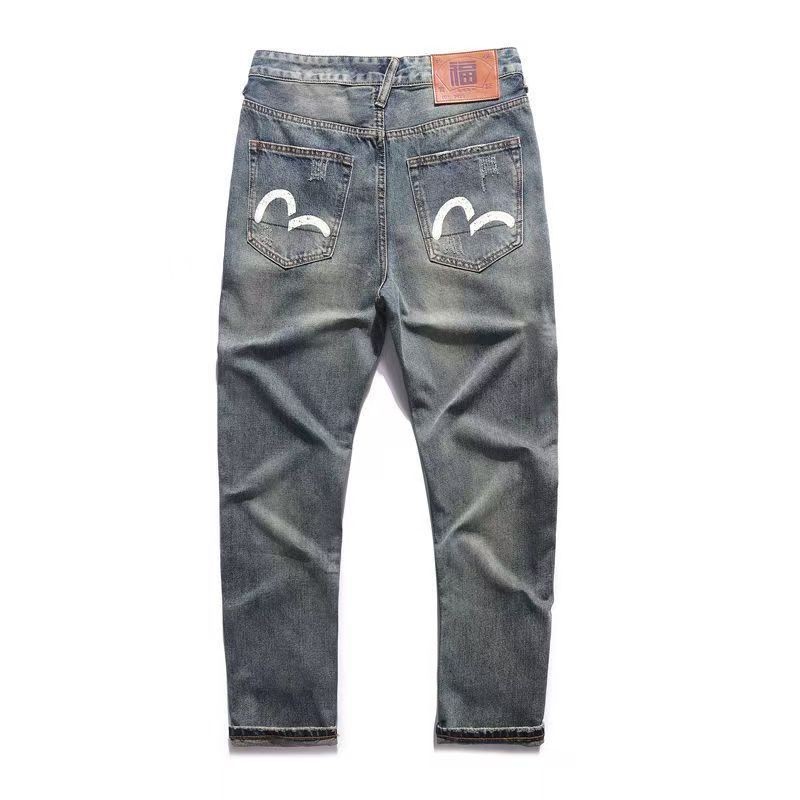 EVISU ใหม่พิมพ์กางเกงยีนส์สลิมผู้ชาย