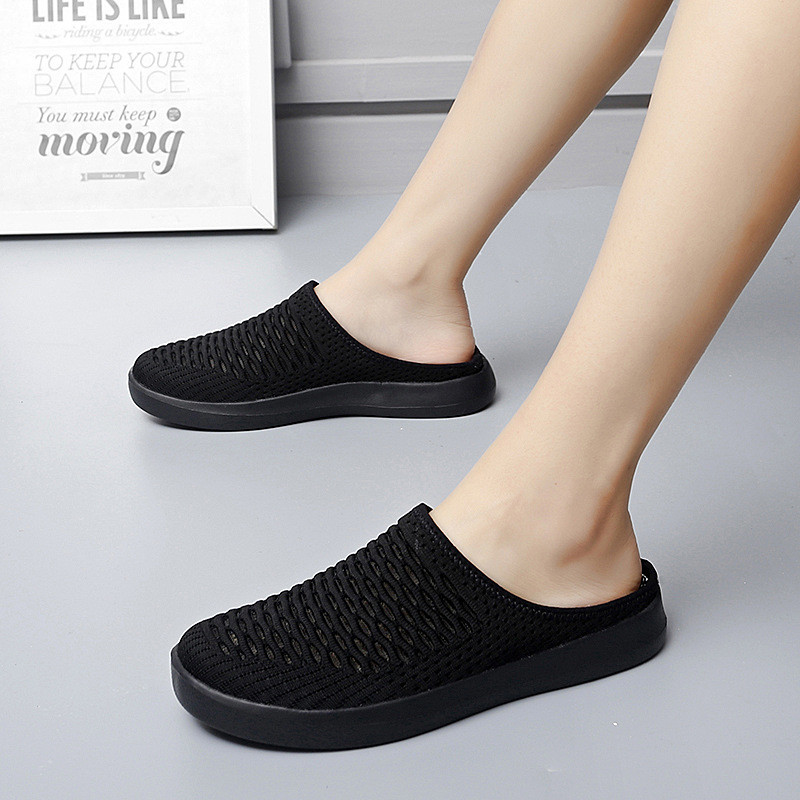 ฤดูร้อนตาข่ายครึ่งรองเท้าแตะผู้หญิง Heelless Baotou คนขี้เกียจ One-Pedal พื้นผิวรองเท้าลําลองรองเท้าผู้หญิงขนาดใหญ่