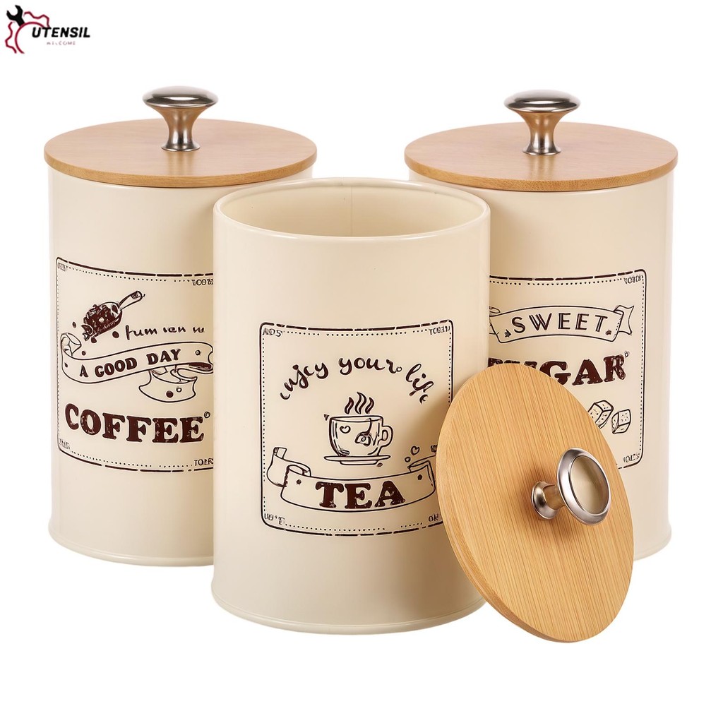 โลหะ Vintage Kitchens คอนเทนเนอร์ชุด Pretty อเนกประสงค์ Airtight Canister ชุดสําหรับห้องครัว SHOPSBC8000
