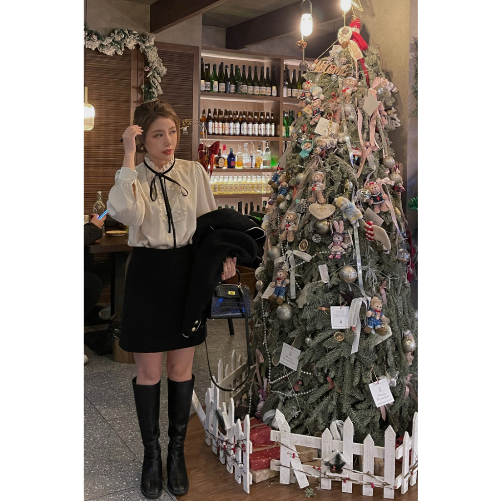 🧸HHB2899🧸 เสื้อเชิ้ตคอเต่าแขนยาวลุคสวยเรียบหรู แต่งผูกโบว์ที่คอน่ารักๆ ใส่เที่ยว ใส่ทํางาน สไตล์แฟชั