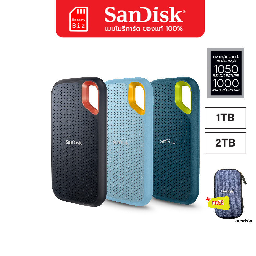 SanDisk Extreme Portable SSD (SDSSDE61, แถมฟรี Hard Case) Read up to 1050MB/s , Write up to1000MB/s