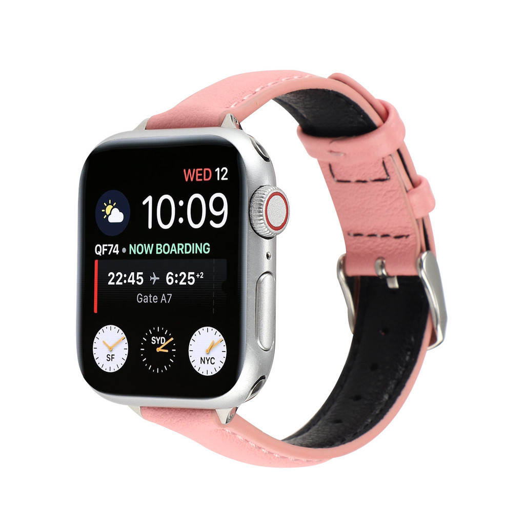 สายนาฬิกาข้อมือ หนังวัว สีพื้น สําหรับ Apple Watch Iwatch 6 SE 54321 Generation 14 มม.