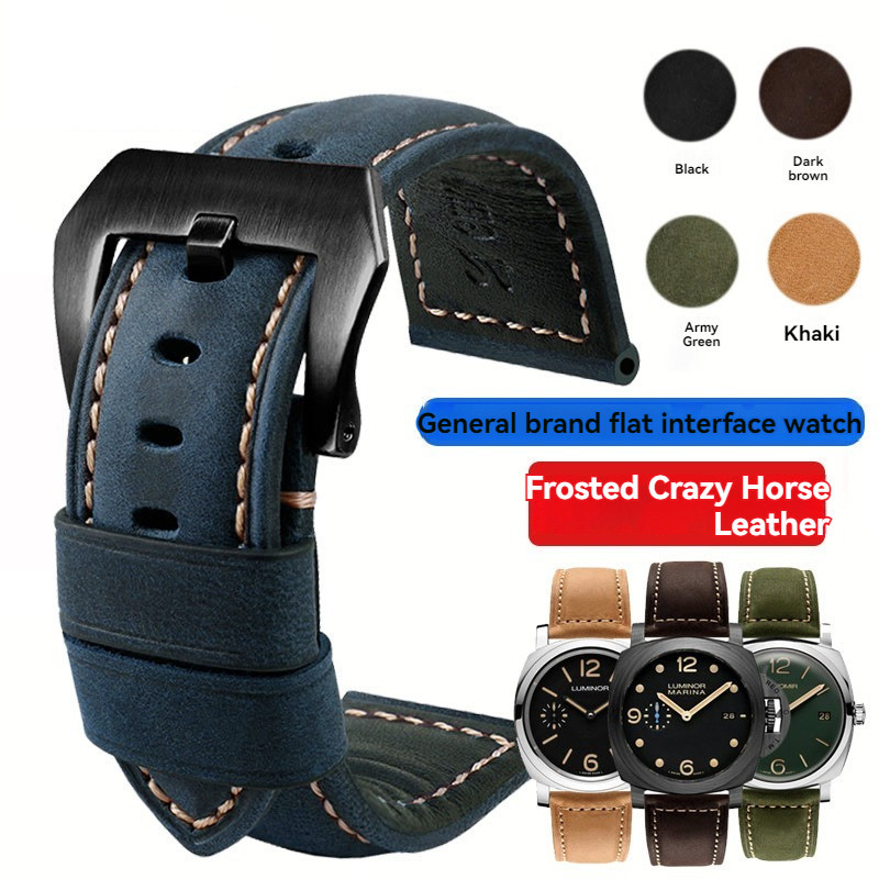 Retro frosted Leather Mens watch accessories สายหนังสีน้ําเงิน 20/22/24/26mm Leather replacement Strap