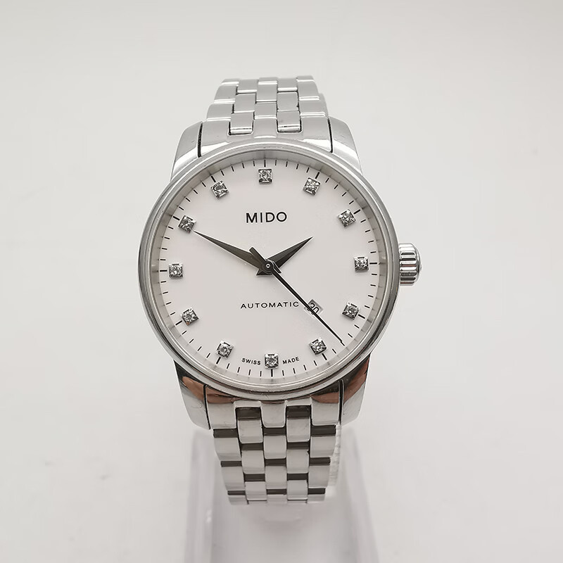 Mido Baroncelli Seriesm7600.4.66.1 นาฬิกาข้อมือ สายเข็มขัดเหล็ก ประดับเพชร สีขาว สําหรับผู้หญิง