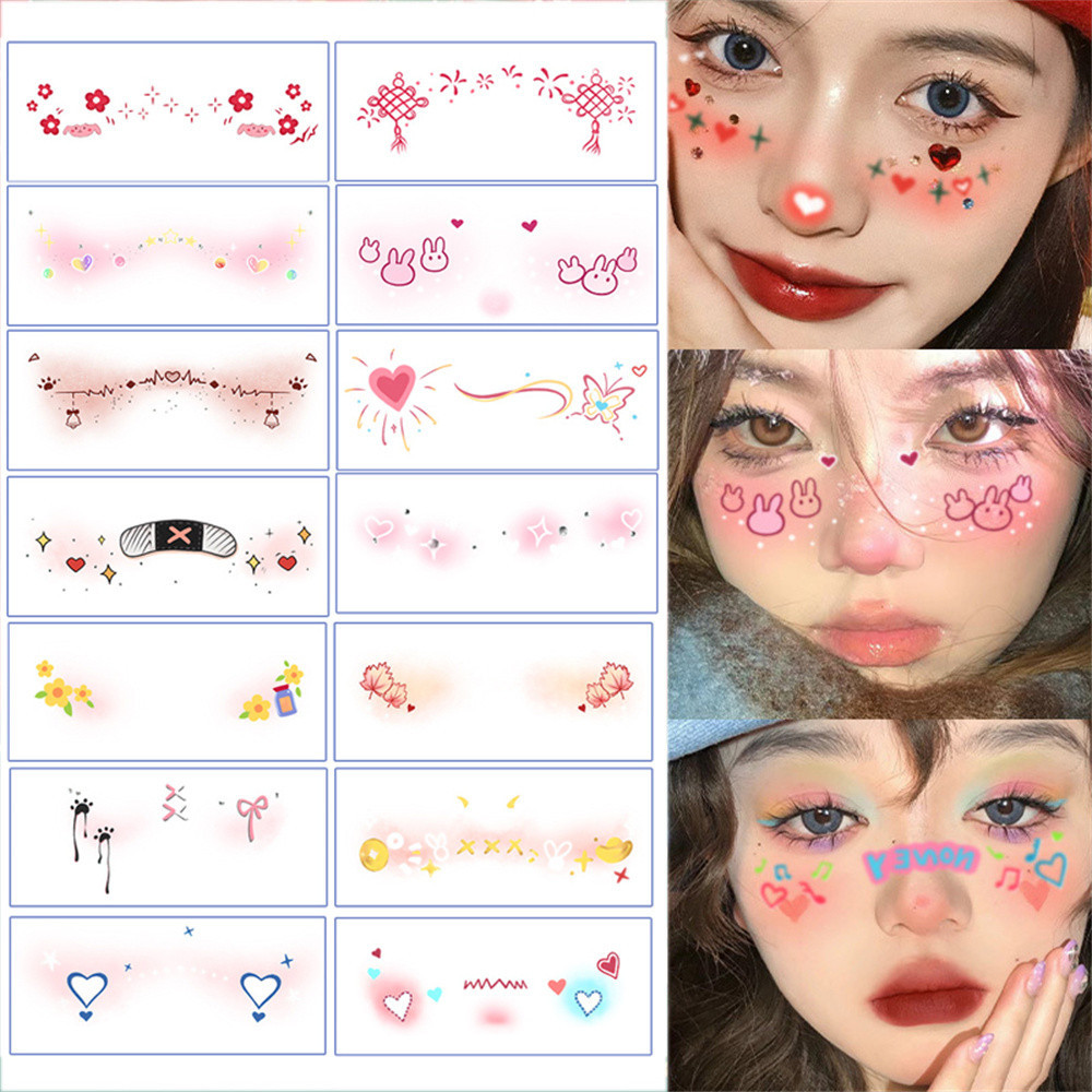 สติกเกอร์รอยสักชั่วคราว ลายหัวใจน่ารัก สีสันสดใส แบบสร้างสรรค์ สําหรับติดตกแต่งใบหน้า