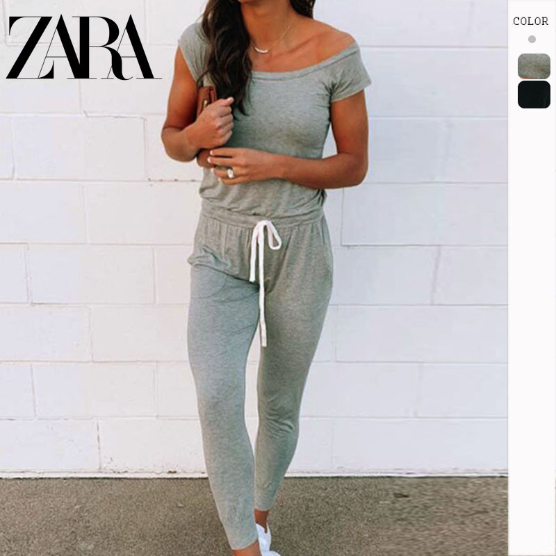 Zara ขายดี ins ebay ชุดจั๊มสูทแขนสั้นลําลอง แต่งลูกไม้ มีกระเป๋าเสื้อ