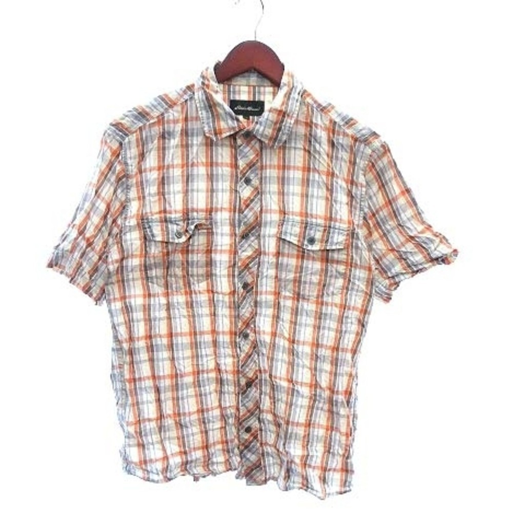Eddie Bauer Casual Shirt Short Sleeve Check S White Ivory Brown Direct from Japan Secondhand