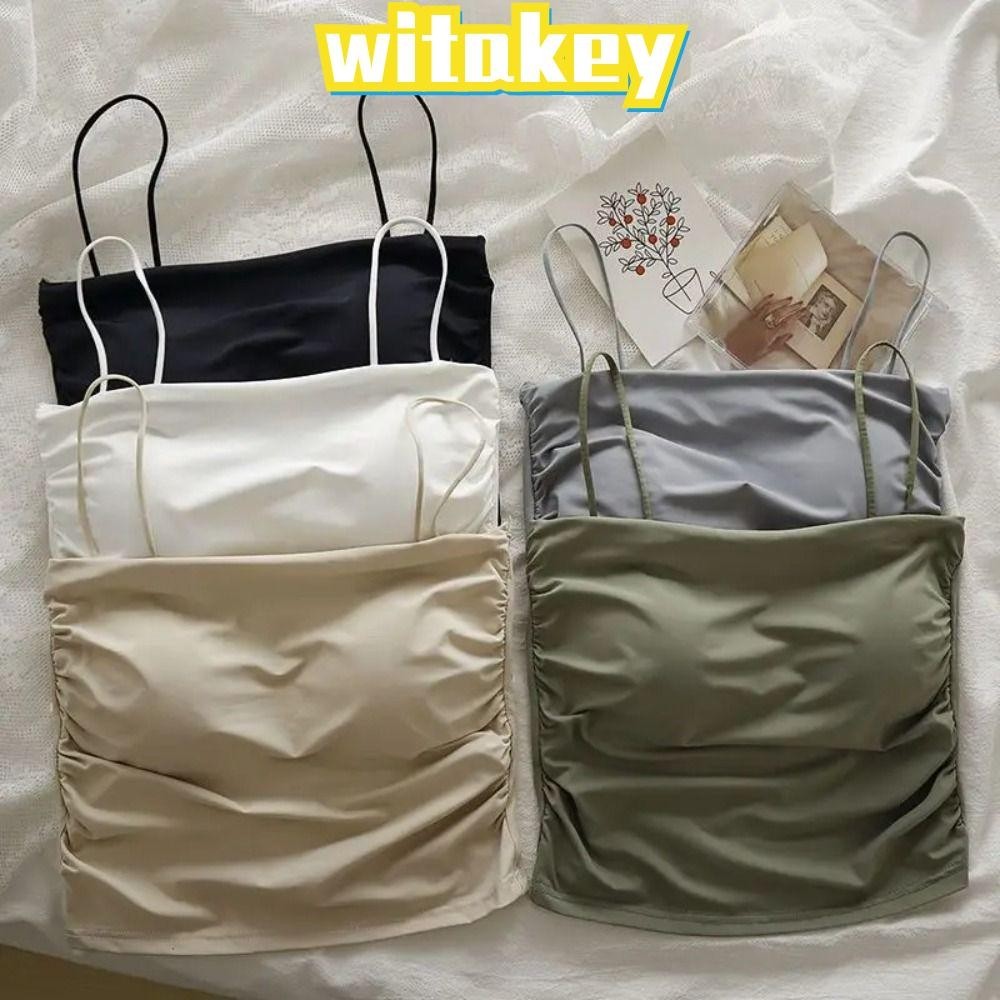 Witakey เสื้อกล้าม คอสี่เหลี่ยม พร้อมแผ่นรองเต้านม เรียบง่าย ฟรีไซซ์ สวยงาม ฤดูร้อน สําหรับผู้หญิง