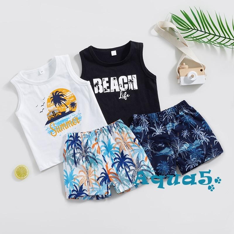Aqq- เสื้อกล้ามแขนกุด พิมพ์ลายตัวอักษร และกางเกงขาสั้น 2 ชิ้น สําหรับเด็กผู้ชาย