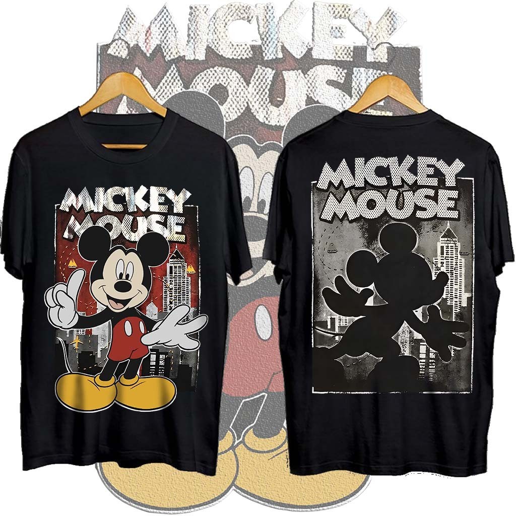 2024 เสื้อยืดผ้าฝ้ายเสื้อยืดมิคกี้เม้าส์ Mickey Mouse T shirts การ์ตูนลิขสิทธิ์แท้ MKH112 สีดำผ้าฟอก Supercomics