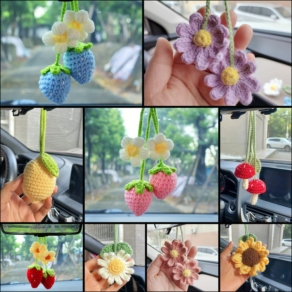 ใหม่! จี้ตุ๊กตาสตรอเบอร์รี่ เลม่อน แฮนด์เมด สําหรับแขวนตกแต่งกระจกมองหลังรถยนต์