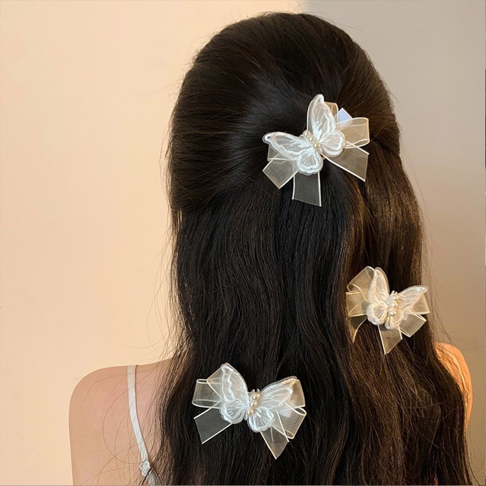 กิ๊บติดผม ผ้าตาข่าย ประดับโบว์ ขนาดเล็ก สีขาว สําหรับผู้หญิง ราคา ถูกที่สุด ดีลบีเคเค แกลเลอรีภาพที่ 6