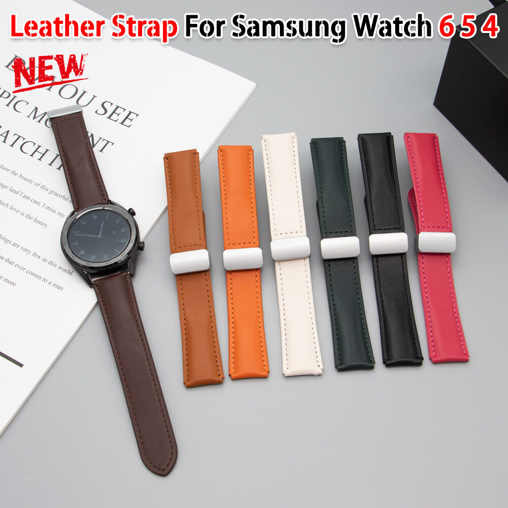 สายนาฬิกาข้อมือหนัง หัวเข็มขัดแม่เหล็ก สําหรับ Samsung Watch 6 4 5 40 44 มม. Watch 5 Pro 45 มม. Galaxy Watch 6 Classic 43 มม. 47 มม. Galaxy Watch 4 Classic 42 46 มม. huawei GT 3 43 มม.