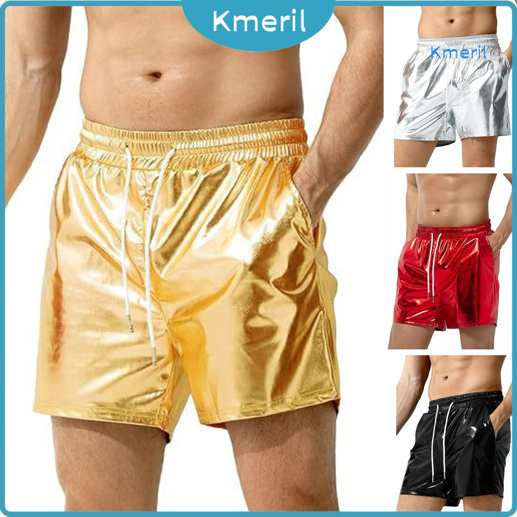 [kmeril] กางเกงขาสั้น เอวยางยืด ลําลอง ขากว้าง ปรับได้ แวววาว สไตล์สตรีท สําหรับผู้ชาย