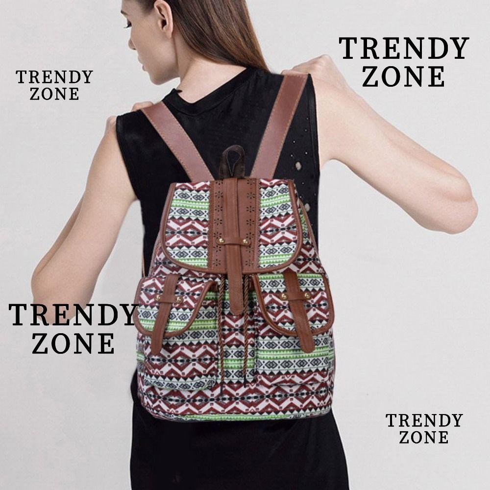 Trendyzone กระเป๋าเป้สะพายหลัง กระเป๋านักเรียน ผ้าแคนวาส ความจุขนาดใหญ่ สไตล์ชนเผ่า สําหรับนักเรียน