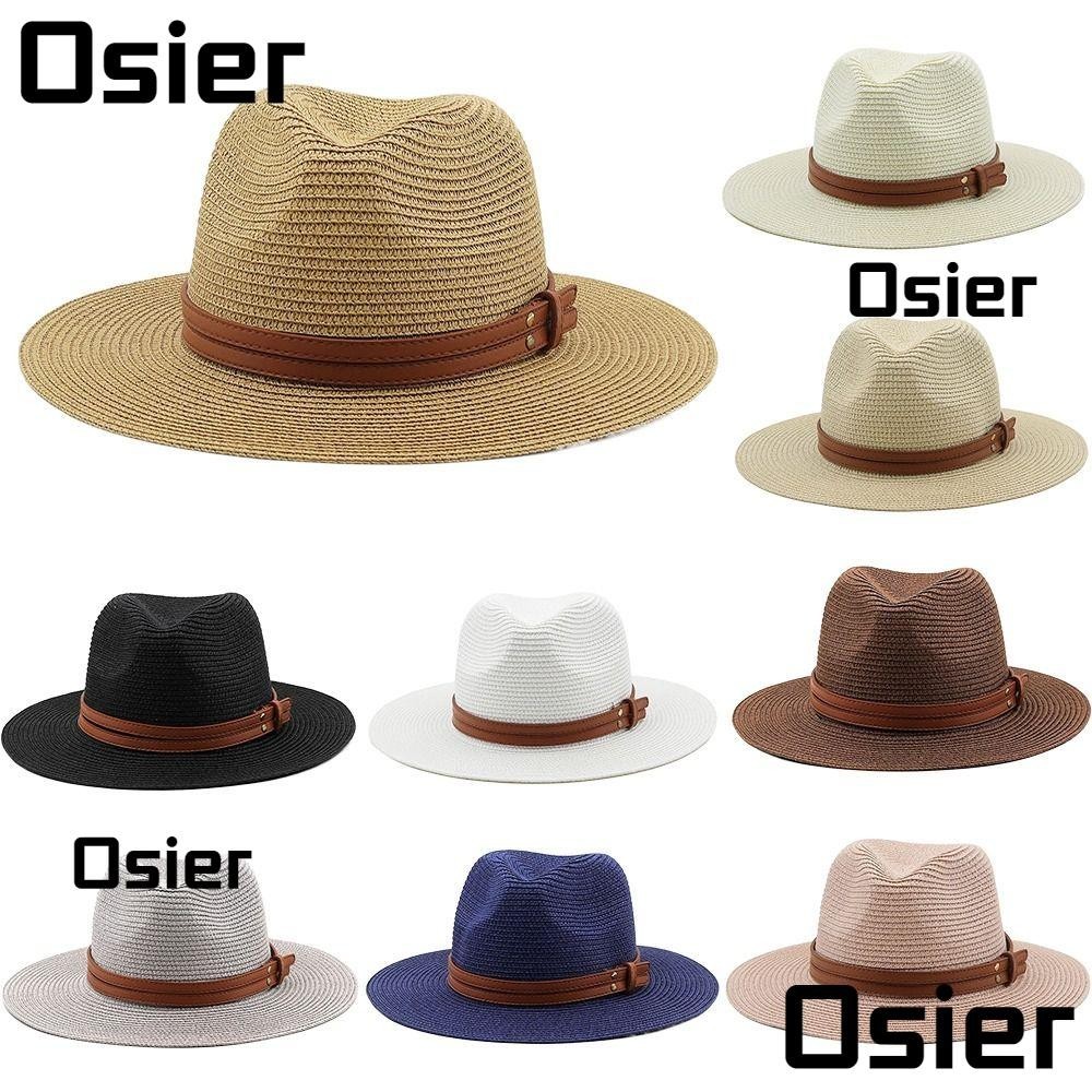 Osier1 หมวกฟางปีกกว้าง หมวกปานามา ชายหาด ธรรมชาติ พับได้ สายหนัง Fedora หมวกผู้หญิง / ผู้ชาย