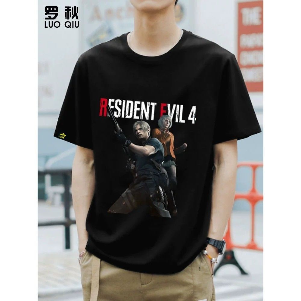 สต็อกที่มีอยู่ เสื้อยืดแขนสั้น ผ้าฝ้ายแท้ พิมพ์ลาย Resident Evil 4 Remake Edition Game Merchandise L