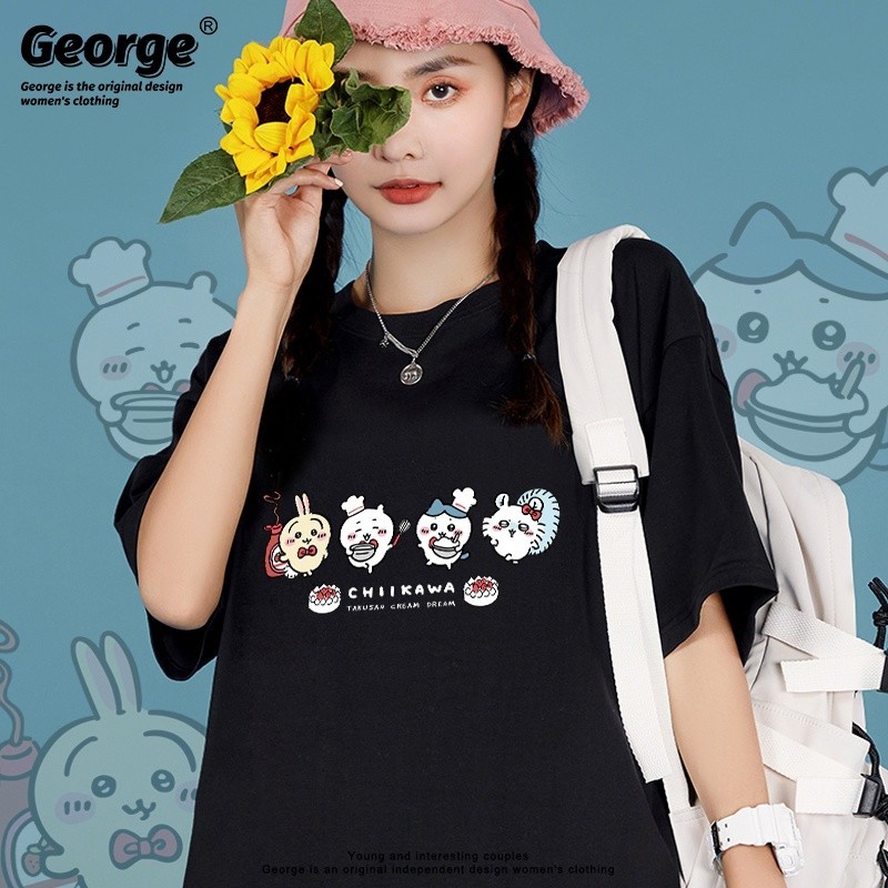 ญี่ปุ่นบ้านน่ารักการ์ตูนchikawaเสื้อยืดแขนสั้นchikawa Usaki Xiaobaลําลองหลวมฤดูร้อน