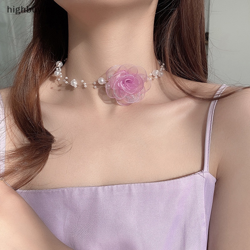 [ Highbuying ] โรแมนติก Pearl Choker Camellia สร ้ อยคอฤดูร ้ อน Clavicle Chain ผ ้ าดอกไม ้ ไข ่ มุกสําหรับผู ้ หญิงอาหารค ่ ําเครื ่ องประดับใหม ่ สต ็ อก