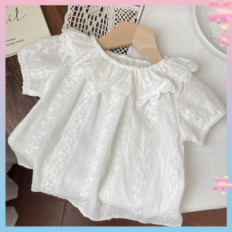 Summer Children Children's Clothing Girl Baby Baby Lace Ruffle Collar Short-Sleeved Blouse Shirt Top Thin