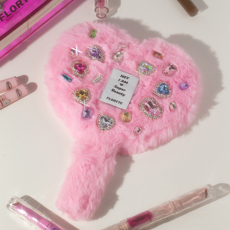 Flotte/flower Lolia Plush Love Handle Mirror กระจกพกพา กระจกแต ่ งหน ้ า กระจกเล ็ กน ่ ารัก