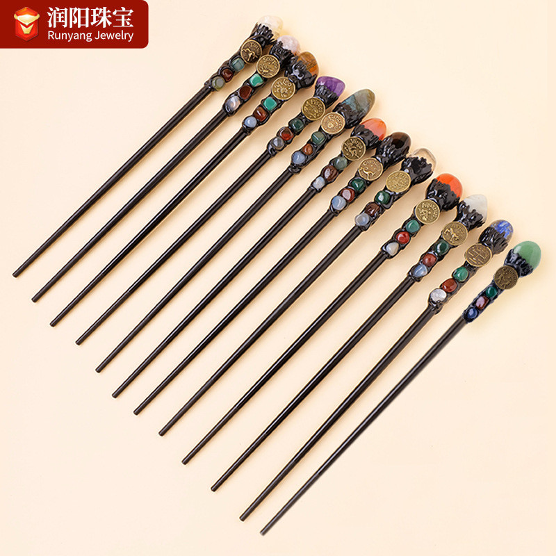 คริสตัลธรรมชาติ Rolling หินสิบสอง Constellation Scepter Magic Wand Handmade DIY Fairy Wand Magic Scepter Props ขายส ่ ง