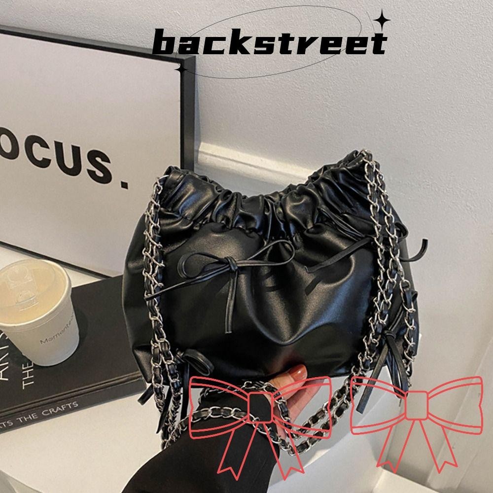 Backstreet Plain Pleated Bag, All-match Casual Plain Women 's Shoulder Bag, Fashion PU Leather Small One-sided Pleated Design Bucket Bag Women