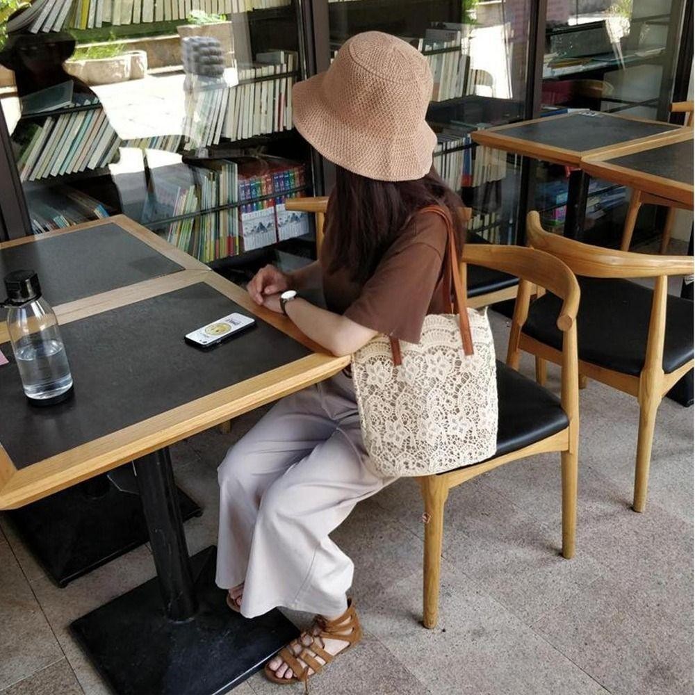 Bersy กระเป๋าถือทอผู้หญิง,Hollow Out Handโครเชต์ลูกไม้กระเป๋าสะพาย,Elegant Long Lasting TOP-Handleน้ําหนักเบาโครเชต์ดอกไม้Tote Sandy Beach