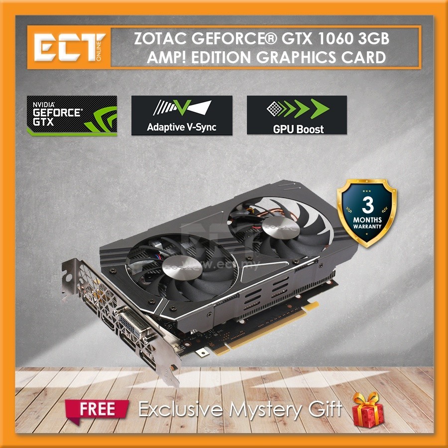 (Bulk Pack ) ZOTAC GeForce GTX 1060 AMP! Edition 3GB GDDR5 กราฟิกการ ์ ด PCI-E 192-Bit ( 3 DP, 1 HDMI, 1 DVI