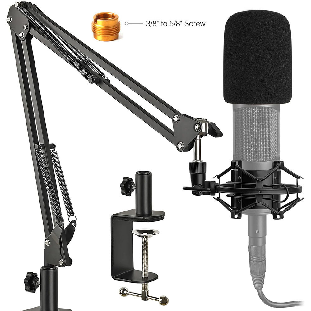 ขาตั้งไมโครโฟน,ปรับ Suspension Boom Arm Stand พร้อม Shock Mount,Adapter-Upgraded ไมโครโฟนโต๊ะสําหรับ