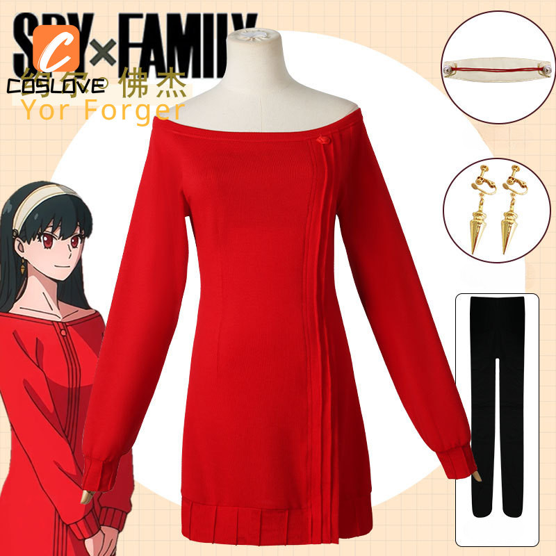 อะนิเมะ Spy X ครอบครัว Yor Forger คอสเพลย์เสื้อผ้าสีแดงชุดสําหรับผู้หญิงคอสเพลย์เสื้อผ้าชุดฟื้นฟูที่สมบูรณ์แบบ