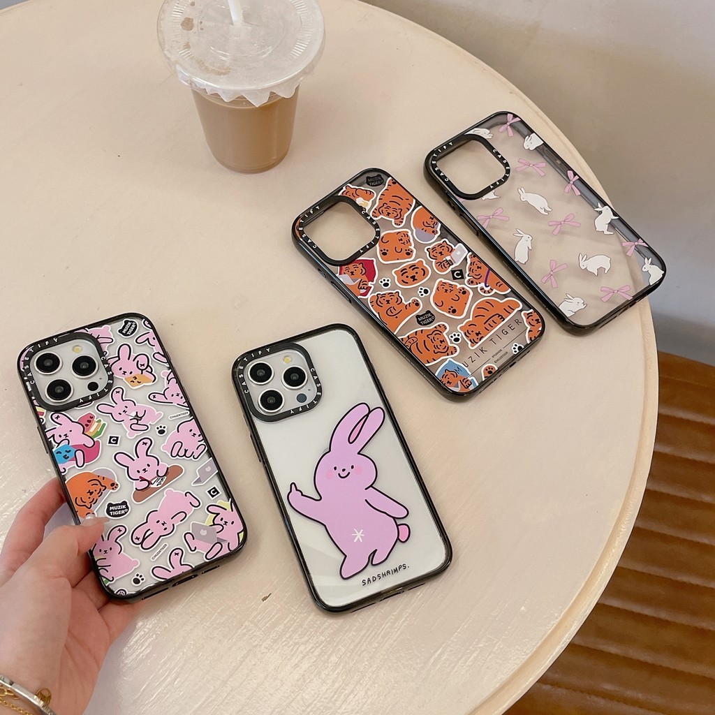 MUZIK Tiger Middle Finger Ribbon Rabbit Impact 2.0 Clear Hard เคสโทรศัพท์สําหรับ iPhone 17 16 15 14 