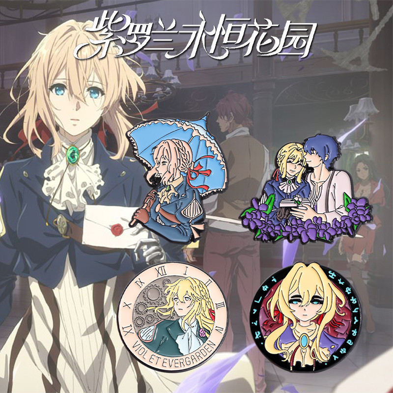 อะนิเมะ Violet Evergarden เข็มกลัด Pins การ์ตูนเข็มกลัดตัวอักษรป้ายโลหะเสื้อผ้ากระเป๋าเป้สะพายหลัง BadgeAccessories ของขวัญสําหรับเพื่อน