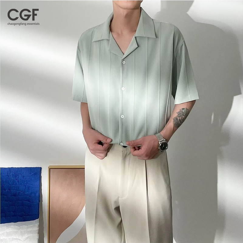 Chaogongfang essentials ฤดูร ้ อนบางอินเทรนด ์ แบรนด ์ หล ่ อแขนสั ้ นลําลองหลวมเสื ้ อเชิ ้ ตสําหรับผู ้ ชาย
